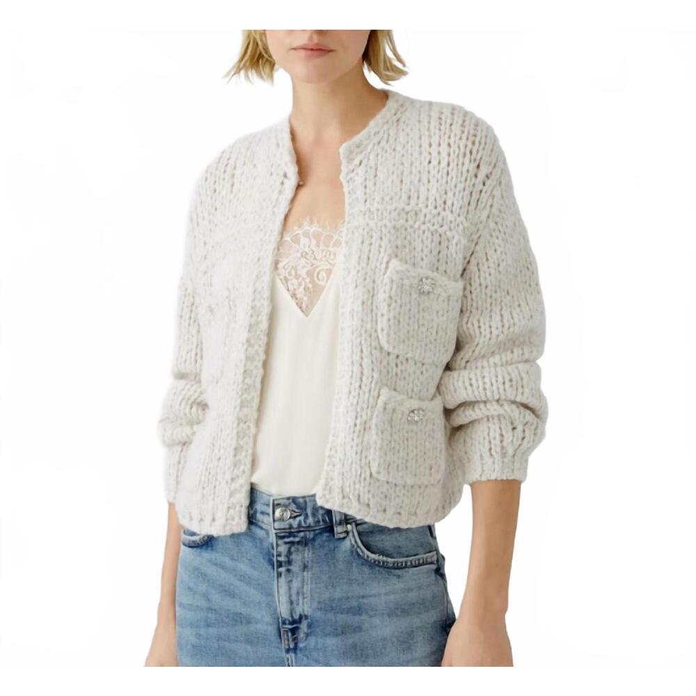 NEW OUI wool knit jewel buttons cardigan in light beige